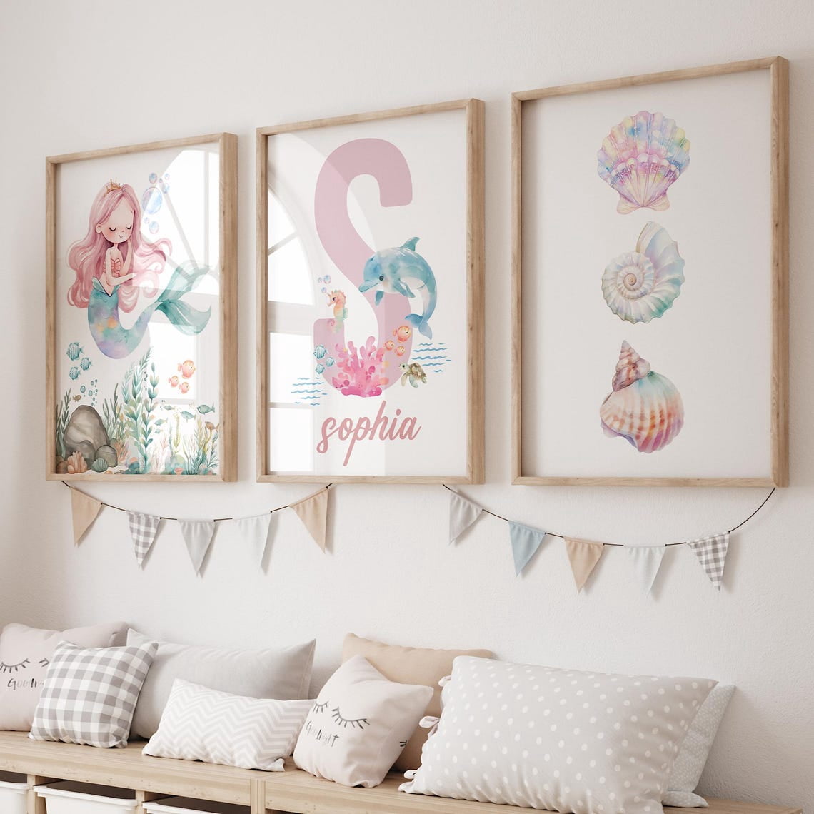 Mermaid Seashell Wall Art Print, Ocean Decor - Walmart.com