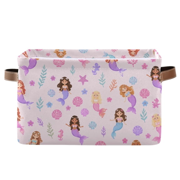 Mermaid Shell Foldable Storage Large Fabric Storage Baskets Organizer Storage Bins with Handles for Home Office