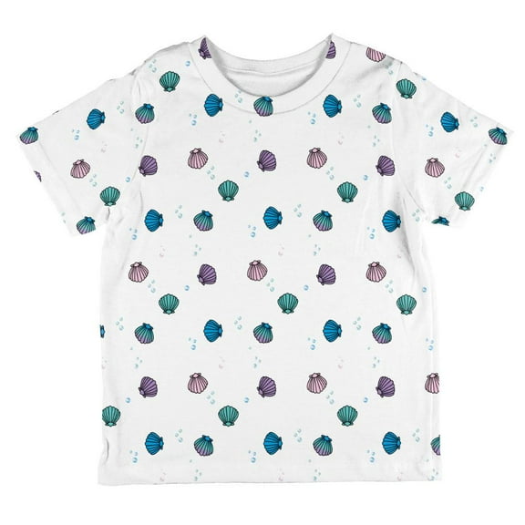 Mermaid Shells Bubbles Pattern White All Over Toddler T Shirt Multi 2T