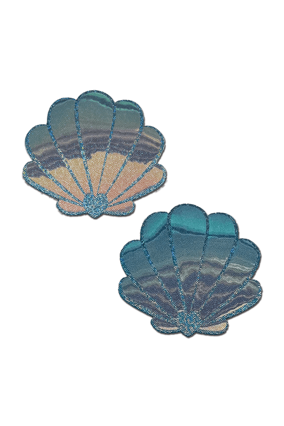 Mermaid Shells Pasties in Opalescent Seafoam Blue Seashell Nipple Covers by Pastease
