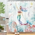 thumbnail image 1 of Mermaid Shower Curtain 72Wx72H Inch Coastal Nautical Ocean Sea Fish Octopus Tropical Coral Plant Kids Underwater Jellyfish with 12 Plastic Hooks Fabric Waterproof Toilet Accessories Decor, 1 of 6
