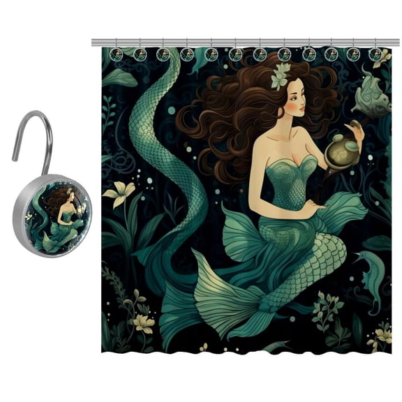Mermaid Shower Curtain, Bathroom Beach Decorations