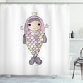 thumbnail image 1 of Mermaid Shower Curtain, Fantasy Sea Life Mythological Character Girl in Fish Costume with Crown Moon Stars, Fabric Bathroom Set with Hooks, 69W X 75L Inches Long, Multicolor, by Ambesonne, 1 of 3