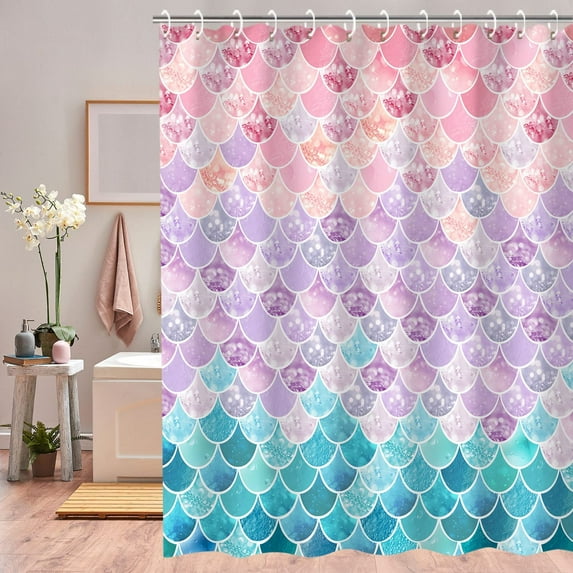 Mermaid Shower Curtain Memaid Curtains for Girls Bathroom Mermaid Scale Shower Curtain Ocean Shower Curtain Mermaid Shower Curtain for the Bathroom Mermaid Bathroom Decor with 12 Hooks 84 Inch (72x84)