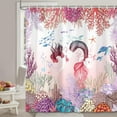 thumbnail image 1 of Mermaid Shower Curtain, Sea Animal Sea Turtle Coral Sea Star Reef Fish Sea Shell Sea Theme Waterproof Shower Curtain, Pink Fabric Shower Curtain Set with 12PCS Hook, 36X70IN, 1 of 6