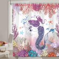 thumbnail image 1 of Mermaid Shower Curtain, Sea Animal Sea Turtle Coral Sea Star Reef Fish Sea Shell Sea Theme Waterproof Shower Curtain, Pink Fabric Shower Curtain Set with 12PCS Hook, 36X70IN, 1 of 6