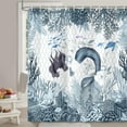 thumbnail image 1 of Mermaid Shower Curtain, Sea Animal Sea Turtle Coral Sea Star Reef Fish Sea Shell Sea Theme Waterproof Shower Curtain, Teal and Blue Fabric Shower Curtain Set with 12PCS Hook,70X70IN, 1 of 6