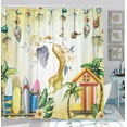 thumbnail image 1 of Mermaid Shower Curtain, Summer Beach Surfboard Cabin Mermaid Theme Waterproof Fabric Bathroom Curtains, Yellow Beach Seashell Bathroom Shower Curtain with 12PCS Hooks, 36X70IN, 1 of 6