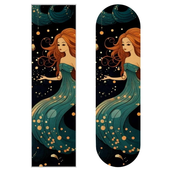 Mermaid Skateboard Stickers Pack of Two - Emery Surface, PVC Backing, 8.8x32.6in/22.4x83cm - Skateboard Accessories