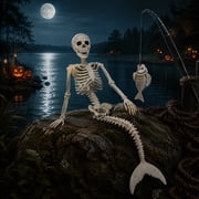 36inch Halloween mermaid skeleton, with flexible joints, can be posed and hung, suitable for Halloween indoor and outdoor decorations, parties, horror scenes and other occasions