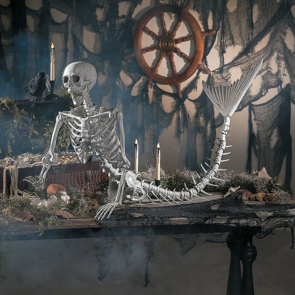 Fun Express 73", 6 Ft, Life Size Original Mermaid Skeleton decor Halloween Decoration, Plastic, Posable, Outdoor and Indoor Use, Halloween and Mystical Decor