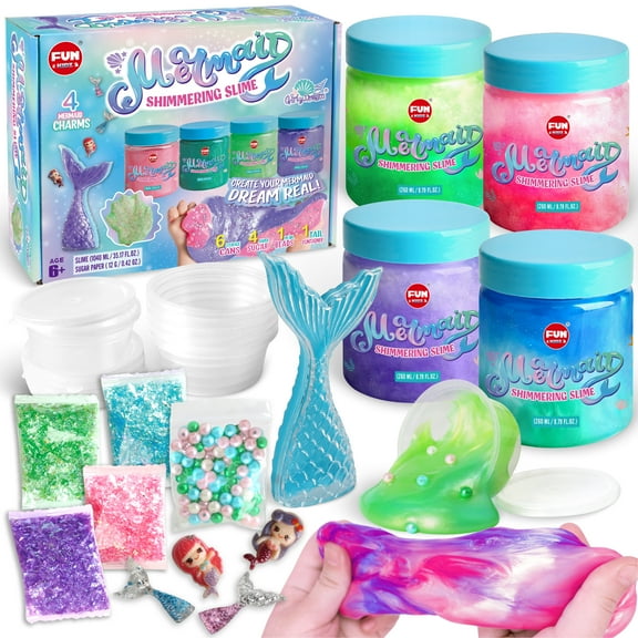 Mermaid Slime for GirlsFunkidz Shimmer Sparkle Slime Kit with Mermaid Tail Charms Pearls Supplies Great Mermaid Toy Gift for 7 8 9 10 11 12 Years Old Girls Kids