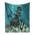 thumbnail image 1 of Mermaid Soft Flannel Fleece Blanket, Mermaid in Ocean Discovering Pirates Treasure Chest Mythical Art Print, Cozy Plush for Indoor and Outdoor Use, 50" x 60", Azure Blue Brown Cream, by Ambesonne, 1 of 5