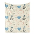 thumbnail image 1 of Mermaid Soft Flannel Fleece Throw Blanket, Balloon Fish Hearts Pattern Sea Oceanic Objects Sketch Art Kids Theme, Cozy Plush for Indoor and Outdoor Use, 50" x 70", Pale Blue Black Cream, by Ambesonne, 1 of 5