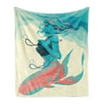 thumbnail image 1 of Mermaid Soft Flannel Fleece Throw Blanket, Portrait of Gothic Style Makeup Fairytale Art Fantasy Illustration Print, Cozy Plush for Indoor and Outdoor Use, 70" x 90", Cream Teal Pink, by Ambesonne, 1 of 5