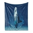 thumbnail image 1 of Mermaid Soft Flannel Fleece Throw Blanket, Realistic Mermaid Queen in Ocean Deep Waters Aquatic Fantasy Design Artwork, Cozy Plush for Indoor and Outdoor Use, 50" x 60", Blue and White, by Ambesonne, 1 of 6