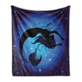 thumbnail image 1 of Mermaid Soft Flannel Fleece Throw Blanket, Silhouette of Aquatic Girl on Moon Sky Background Fictional Print, Cozy Plush for Indoor and Outdoor Use, 50" x 70", Purple Black, by Ambesonne, 1 of 5