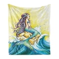 thumbnail image 1 of Mermaid Soft Flannel Fleece Throw Blanket, Mermaid Sitting on Rock Sunny Day Colored Pencil Drawing Effect, Cozy Plush for Indoor and Outdoor Use, 50" x 70", Yellow Blue Purple, by Ambesonne, 1 of 6
