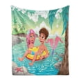 thumbnail image 1 of Mermaid Soft Flannel Fleece Throw Blanket, Teen Boy and Mermaid Swimming Together in Tropical Island Funny Love Theme, Cozy Plush for Indoor and Outdoor Use, 50" x 70", Multicolor, by Ambesonne, 1 of 5
