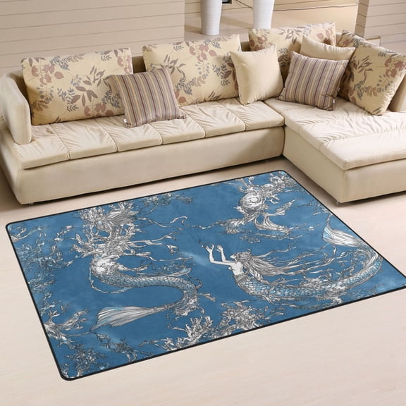 Mermaid Soft Polyester Area Rug 31''x20'', Non Slip, Memory Foam, Water Absorbent