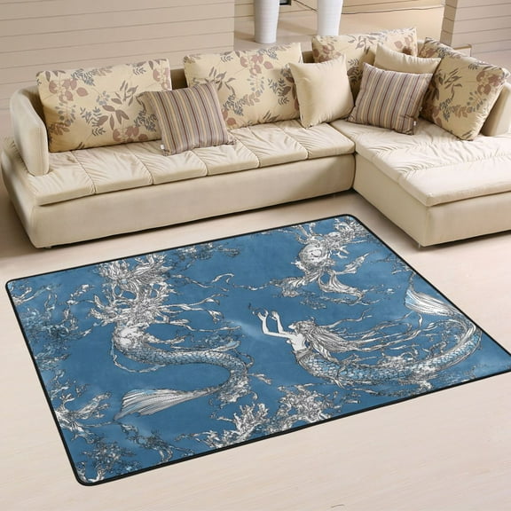 Mermaid Soft Polyester Area Rug 36''x24'', Non Slip, Memory Foam, Water Absorbent