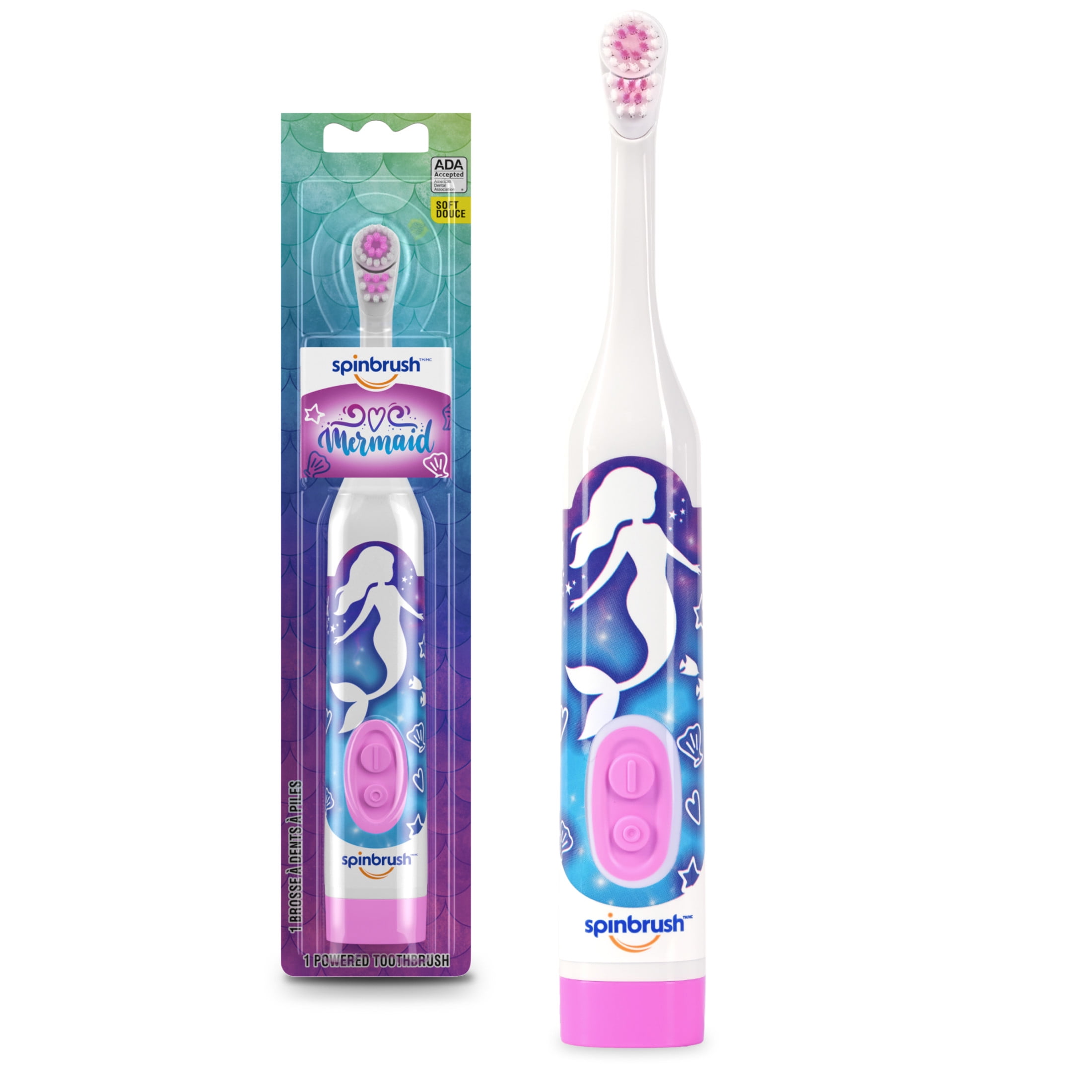 Mermaid Spinbrush Kids Electric Toothbrush, Battery-Powered, Soft Bristles, Ages 3+