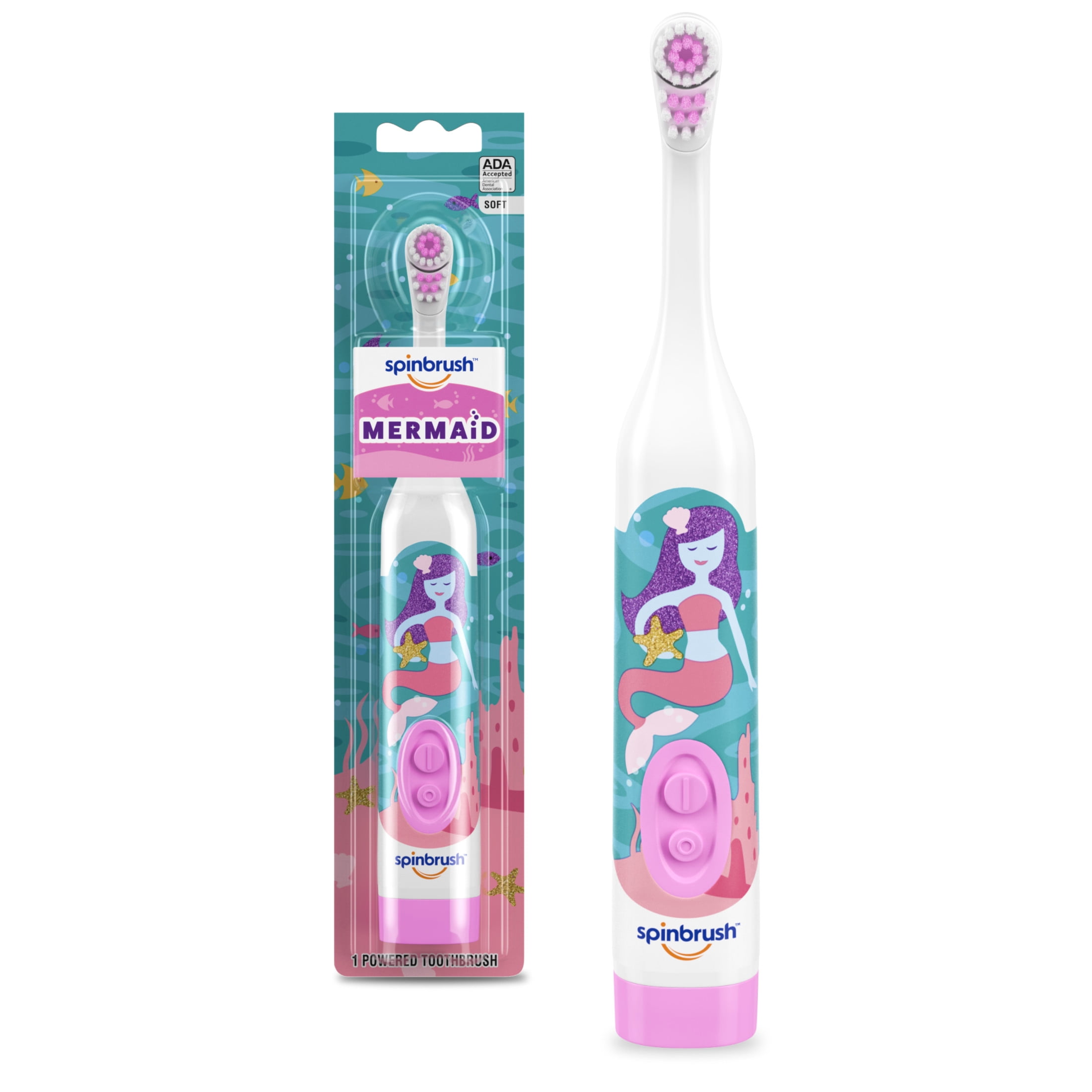 Mermaid Spinbrush Kids Electric Toothbrush, Battery-Powered, Soft Bristles, Ages 3+
