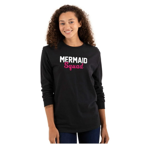 Mermaid Squad Bachelorette Birthday Women Plus Size Long Sleeve Graphic Tee Brisco Brands 2X