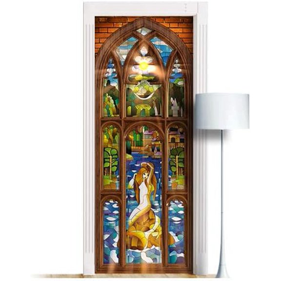 Mermaid Stained Glass Gothic Window Door Mural. Single Piece Sticker, Decal. Wrap, Cover. Peel and Stick, Self-Adhesive, Removable (36"x95")$$Tools