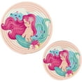 thumbnail image 1 of Mermaid Starfish Seashell Coral Ocean Bubble Fish Marine Sea Life Pot Holders Trivets, 2 PCS Round Cotton Thread Weave Potholders for Kitchens Hot Pads Table Mats Coasters for Hot Dishes, 1 of 7