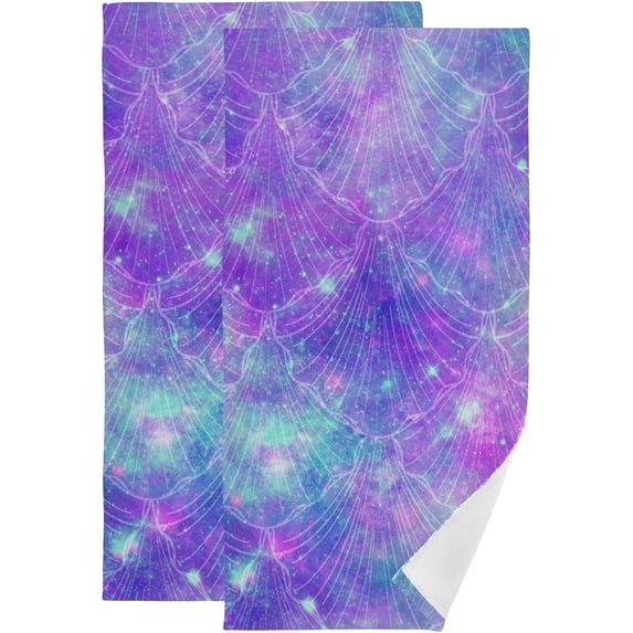 Mermaid Starry Sky Hand Towels 2 PCS, Fantasy Stars Kitchen Towel Ultra Soft and Highly Absorbent,Decorative Fingertip Face Towel for Bathroom Hotel, 28.3"x14.4"