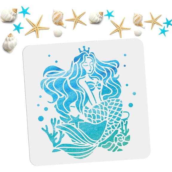 Mermaid Stencil 11.811.8 Inch Sea Creature Stencils Reusable Ocean Coral Starfish Painting Stencils Tropical Mermaid Theme Crafts and Decor Paint Wall Wood Fabric Furniture
