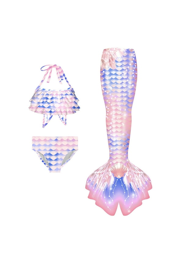 Swimsuit 3 Piece Bathing Suits Tail for Swimming Kids Bikini Kids Tails Beach Bathing Suit for Child Girl 10-11 Years