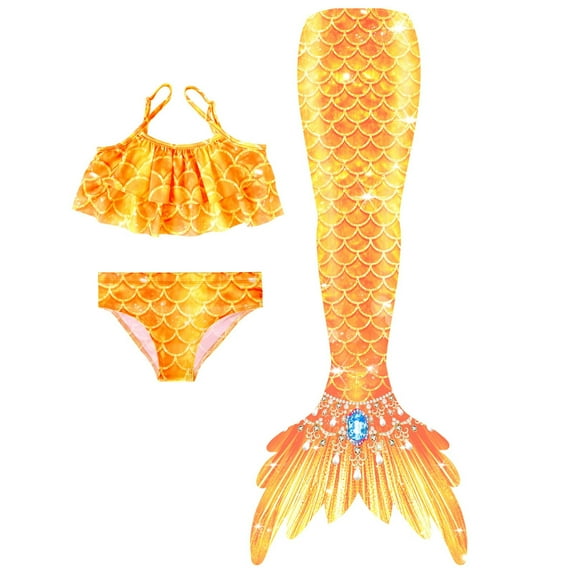 Swimsuit with Tail 4t Tail Sling Bikini Fish Scale 3 Piece Girls Swimsuit Bathing Suits Cute Girls Swimsuit Bathing Suits Summer 3 Piece Beach Swimsuit Outfit