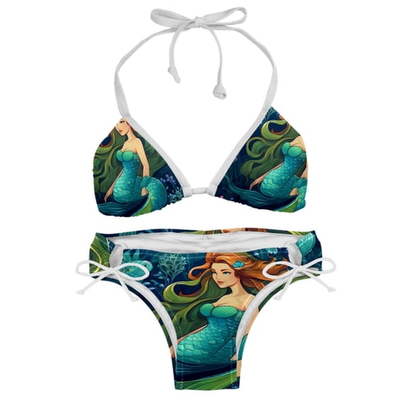 Mermaid Swimsuit Women Bikini Sets, Detachable Sponge Adjustable Strap Swim Suits, Two-Pack- Beachwear Pool Party Summer Vacation