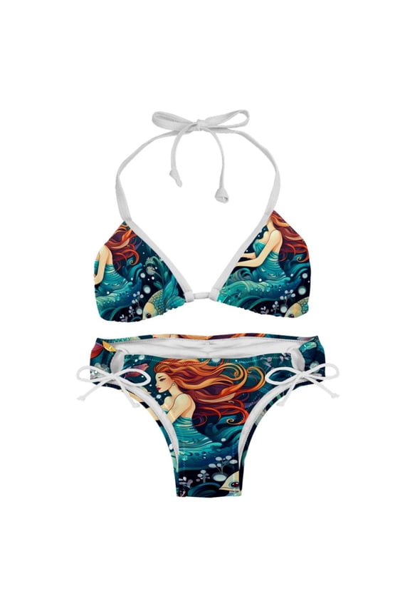 Mermaid Swimsuit Women Bikinis: Detachable Sponge Adjustable Strap Bikini Set Two-Pack Beach Pool Vacation.
