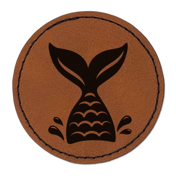 Mermaid Tail 2.5" Faux Leather Round Engraved Iron-On Patch - Brown