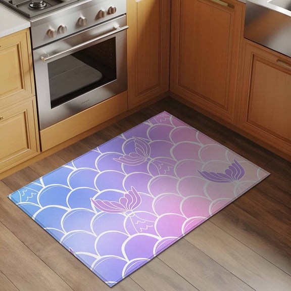 Mermaid Tail 2x3 Rug for Entryway Front Door Kitchen Sink Area, Rainbow Gradient Overlay Low Pile Washable Non Slip Rectangle Area Rug