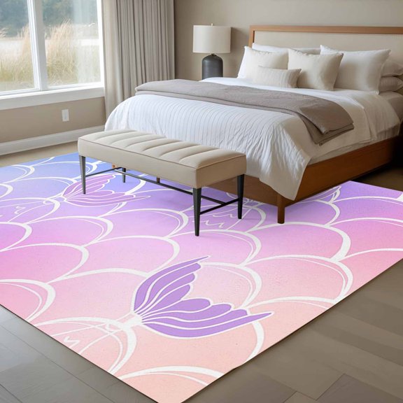 Mermaid Tail 6x9 Rug for Dining Room Table and Chair Setup, Rainbow Gradient Overlay Low Pile Washable Non Slip Rectangle Area Rug