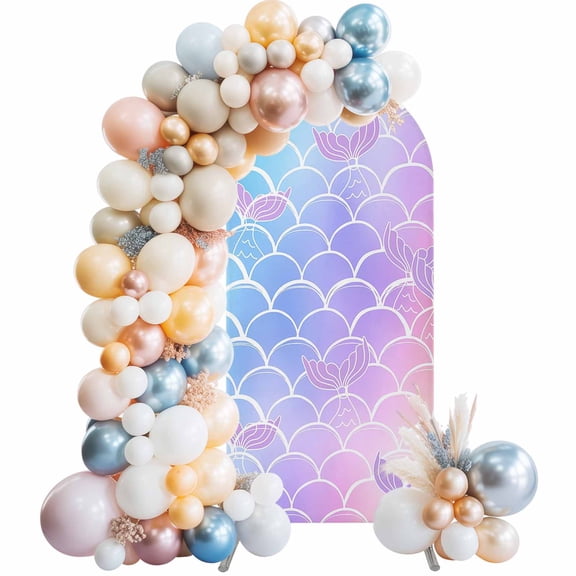 Mermaid Tail Arch Backdrop Cover 4 FT Rainbow Gradient Overlay Stretchy Elastic Arch Stand Covers Spandex Arched Background Birthday Wedding Party Decoration (No Stand)