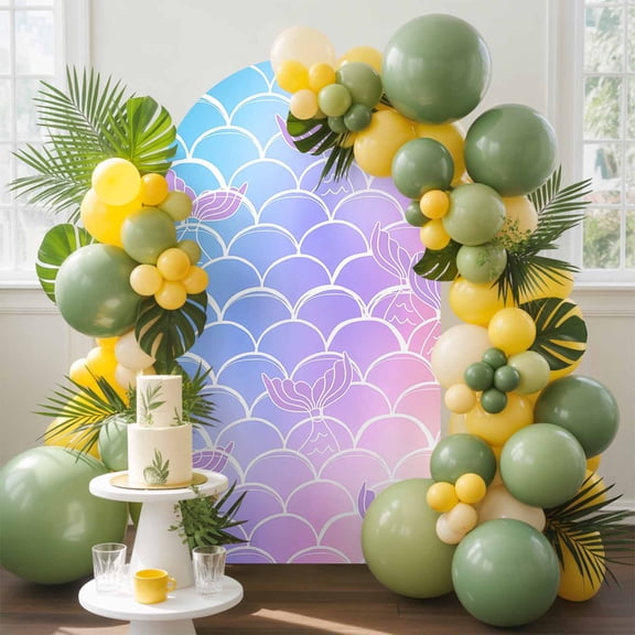 Mermaid Tail Arch Backdrop Cover, 7.2FT, Rainbow Gradient Overlay Spandex Arch Covers Double-Sided Backdrop for Wedding Birthday Party Photo Background Decoration