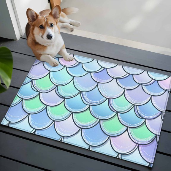 Mermaid Tail Backdrop 2x3 Area Rugs for Living Room, Fish Scale Non Slip Floor Mat Washable Low-Profile Indoor Carpet for Bedroom, Dining Room, Bathroom