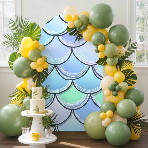 Mermaid Tail Backdrop Arch Backdrop Cover, 7.2FT, Fish Scale Spandex Arch Covers Double-Sided Backdrop for Wedding Birthday Party Photo Background Decoration