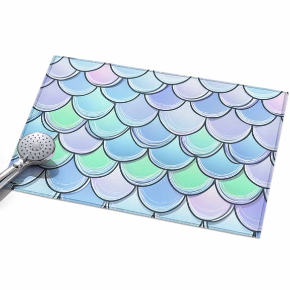 Mermaid Tail Backdrop Area Rugs 2x3ft Fish Scale Floor Rug&nbsp;Non Slip Low Pile Ultra Soft Throw Carpet for Entryway Indoor Entrance Kitchen Bathroom