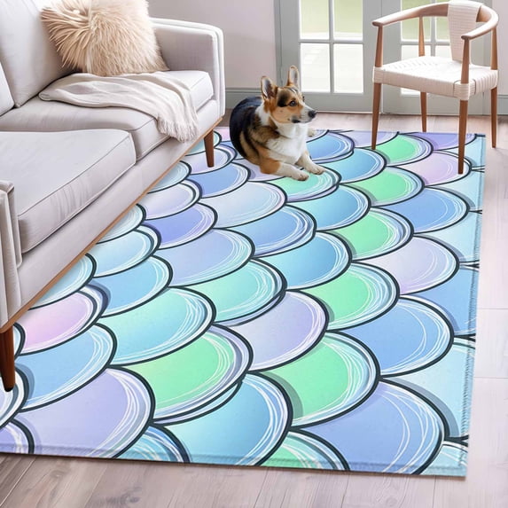 Mermaid Tail Backdrop Area Rugs 4x6 ft Fish Scale Washable Rug Non Slip Indoor Carpet Absorbent Floor Mat for Living Room Bedroom Dining Room