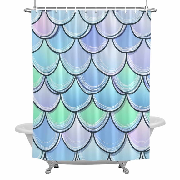 Mermaid Tail Backdrop Bathroom Shower Curtain, Fish Scale Waterproof Washable Soft Bath Curtain for Bathtub Decor with 12 Hooks&Grommet, 48x72 Inch