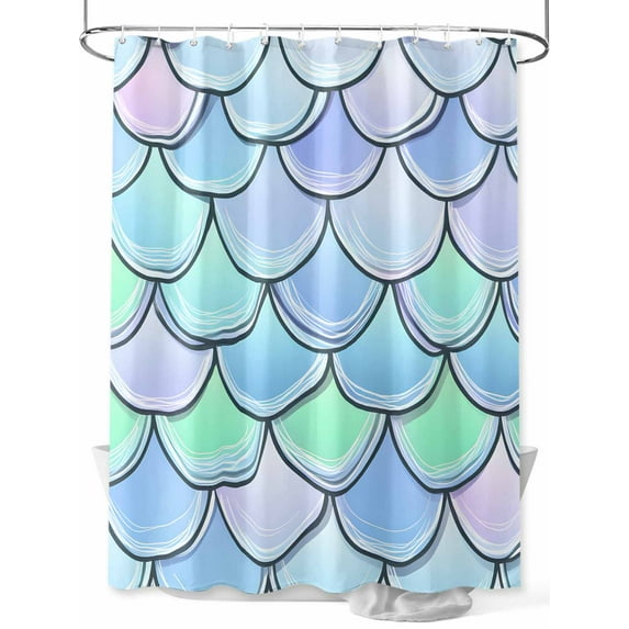 Mermaid Tail Backdrop Shower Curtain, Fish Scale Waterproof Shower Curtain Set with 12 Hooks Lightweight Washable Fabric Shower Curtains for Bathroom 60x72 Inches
