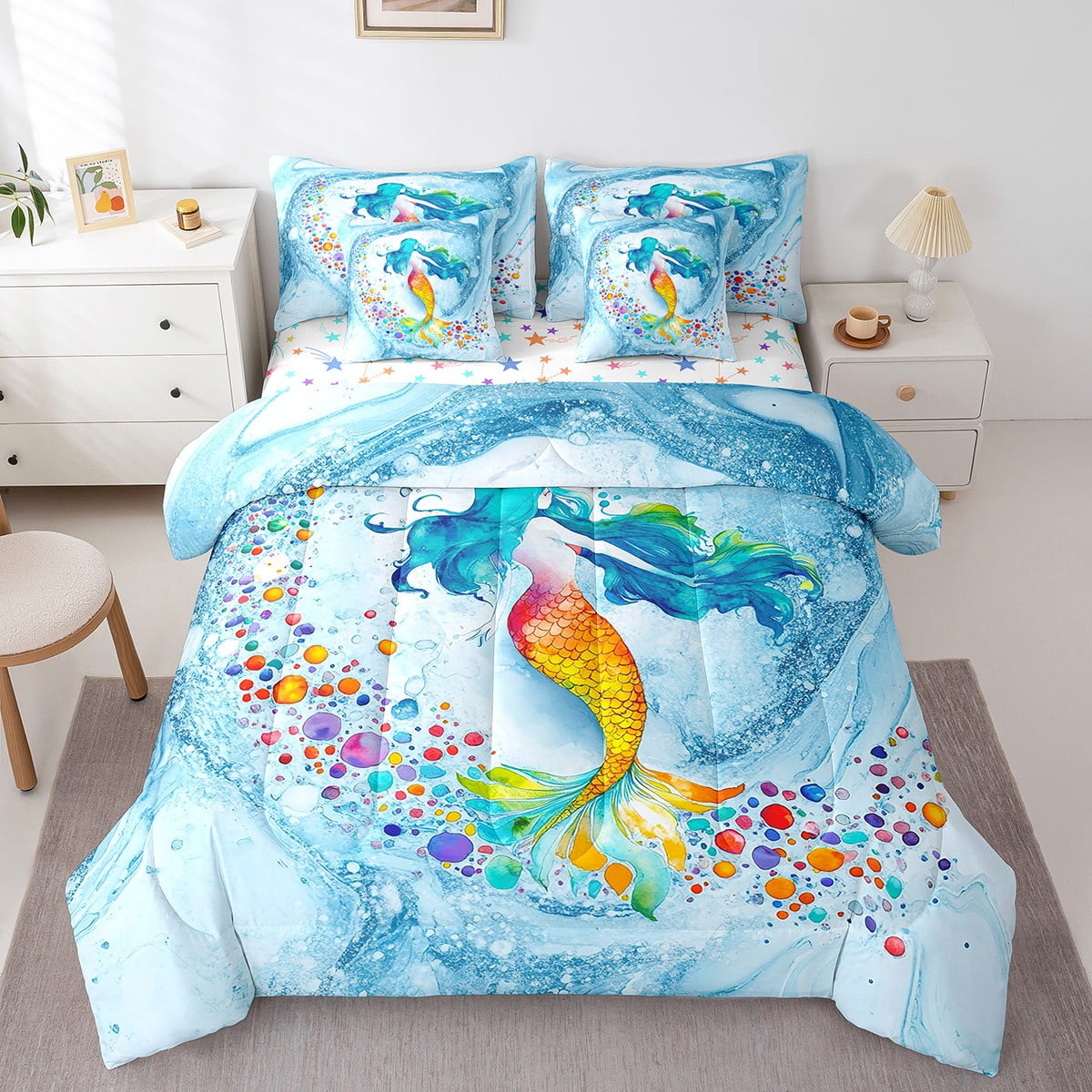 Mermaid Tail Bed In A Bag Twin Comforter Set 7 Piece Blue Marble mermaid-tail-bed-in-a-bag-twin-comforter-set-7-piece-blue-marble