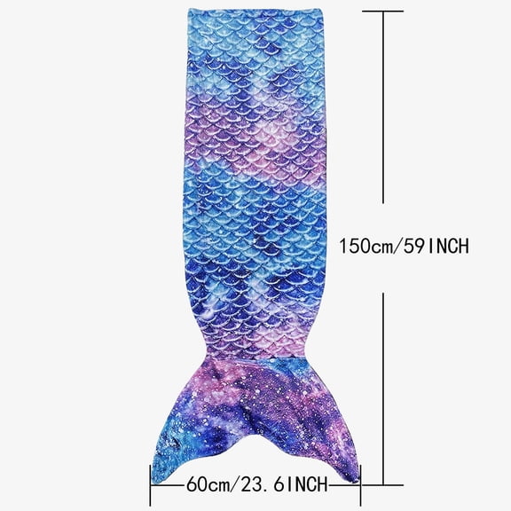 Mermaid Tail Blanket. Soft Warm Plush Fleece Sleeping Bag Snuggle Blanket for Teens 155 x 48 cm Rainbow Ombre. Fish Scale Pattern. Starry SKY