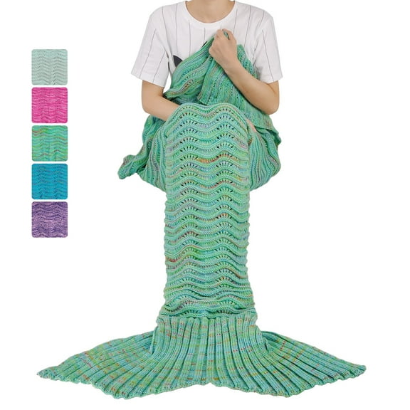 Mermaid Tail Blanket for Teen Girls with Anti-slip Neck Strap Wave Pattern | Soft Sleeping Bag for All Season